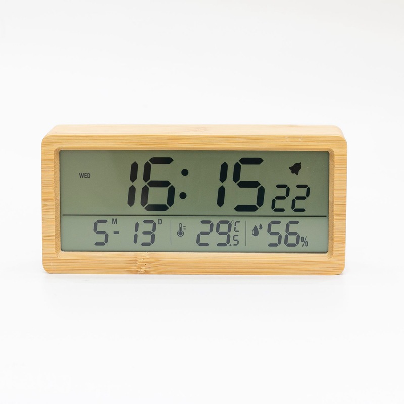 New Solid Wood Clock Simple Temperature and Humidity 1906 Clock Night Light Bedside Clock Large Screen LCD Wooden Alarm Clock