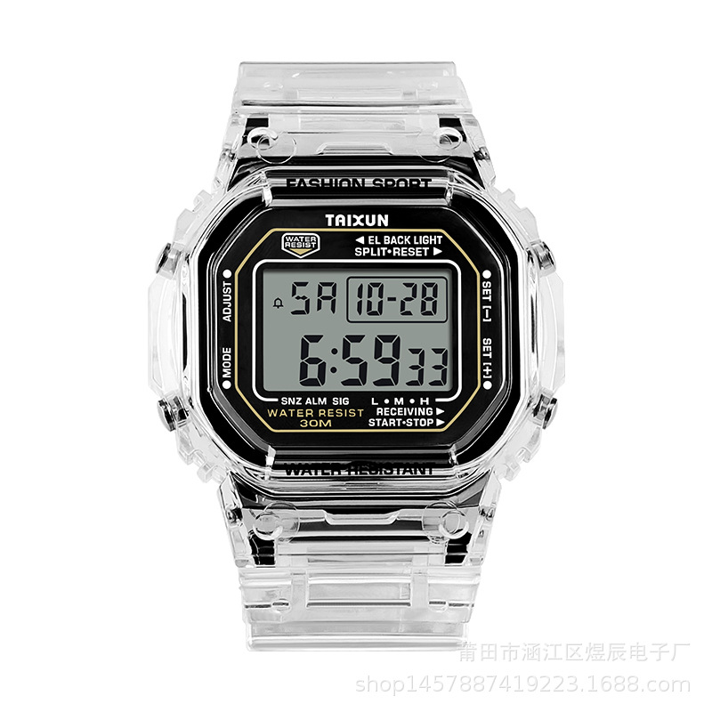 Simple Original Dormitory Style Transparent Square Electronic Watch Middle and High School Students Girly Heart Luminous Alarm Clock Watch Men