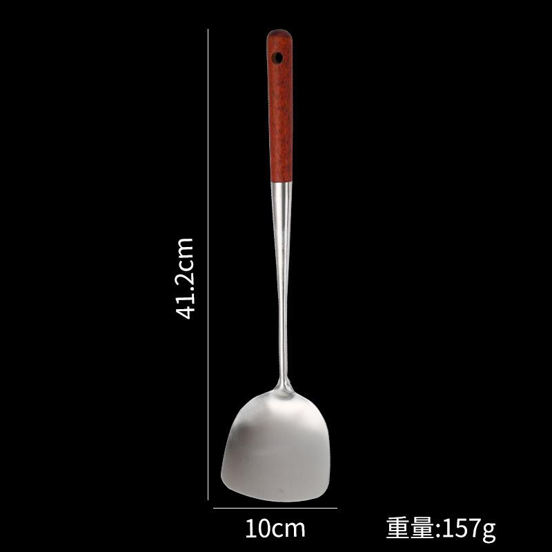 304 Stainless Steel Spatula Extended Wooden Handle Frying Spatula Spoon Cooking Spoon Kitchen Supplies Cookware Set