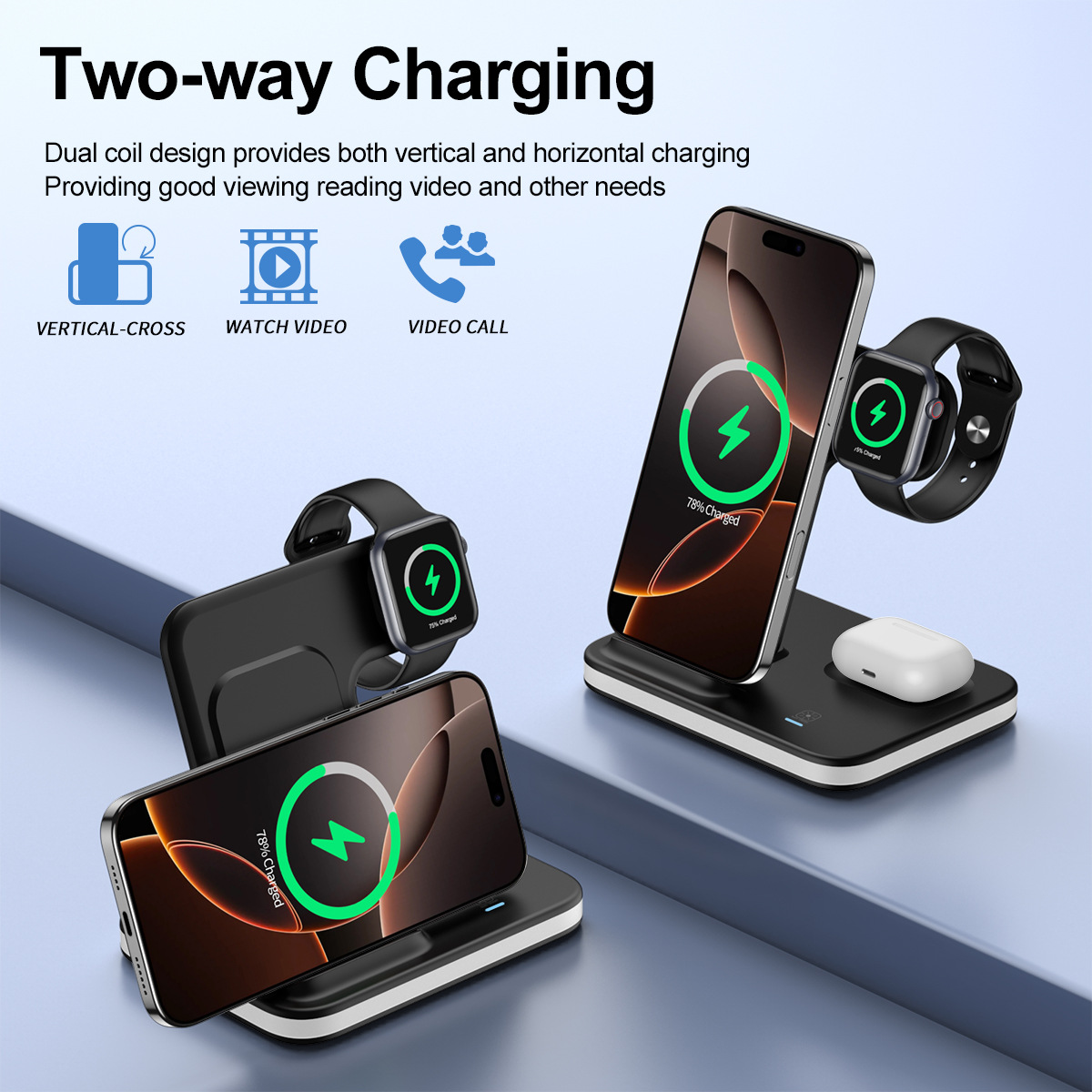 Foldable three-in-one wireless charger 3-in-1 wireless charger multi-function wireless charger night light nursing lamp wireless charger