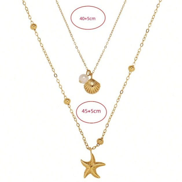 New Sea Star Shell Pearl Pendant Necklace Small Clavicle Chain for Women
