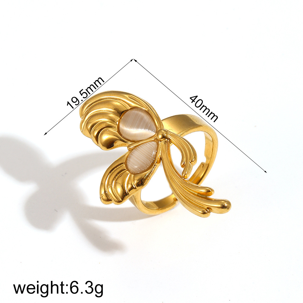 Exaggerated stainless steel ring women cat eye stone niche 18k gold finger ring rings