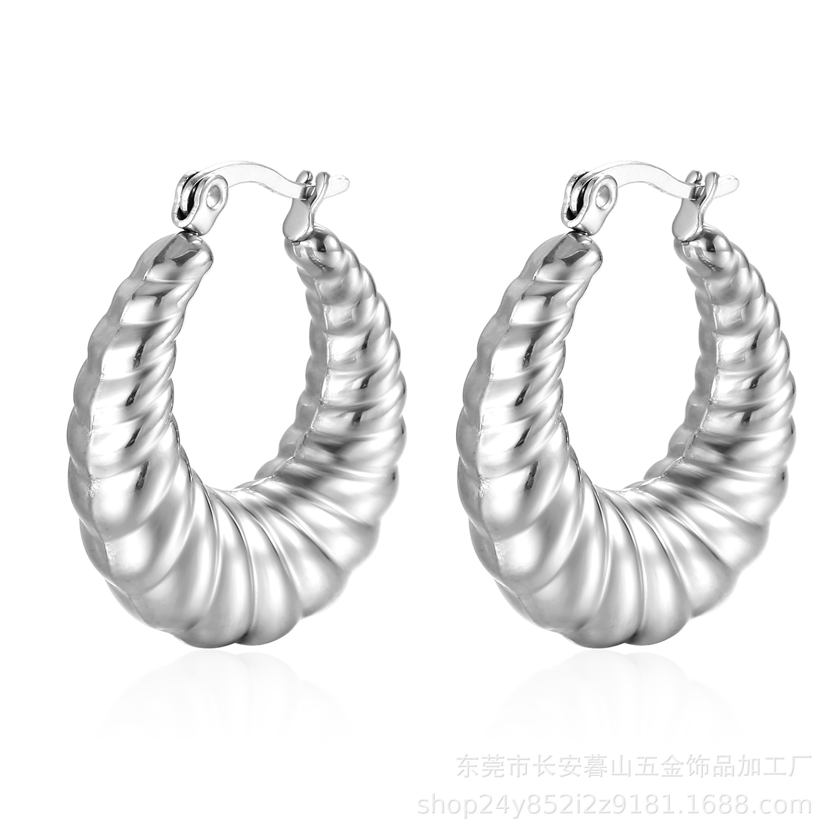 斜纹空心耳环钢色MS-001