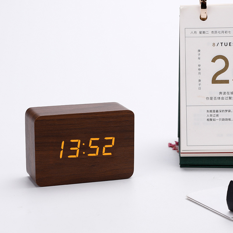 Triangular Wooden Electronic Alarm Clock LED Digital Clock LED Wooden Clock Desktop Wooden Clock