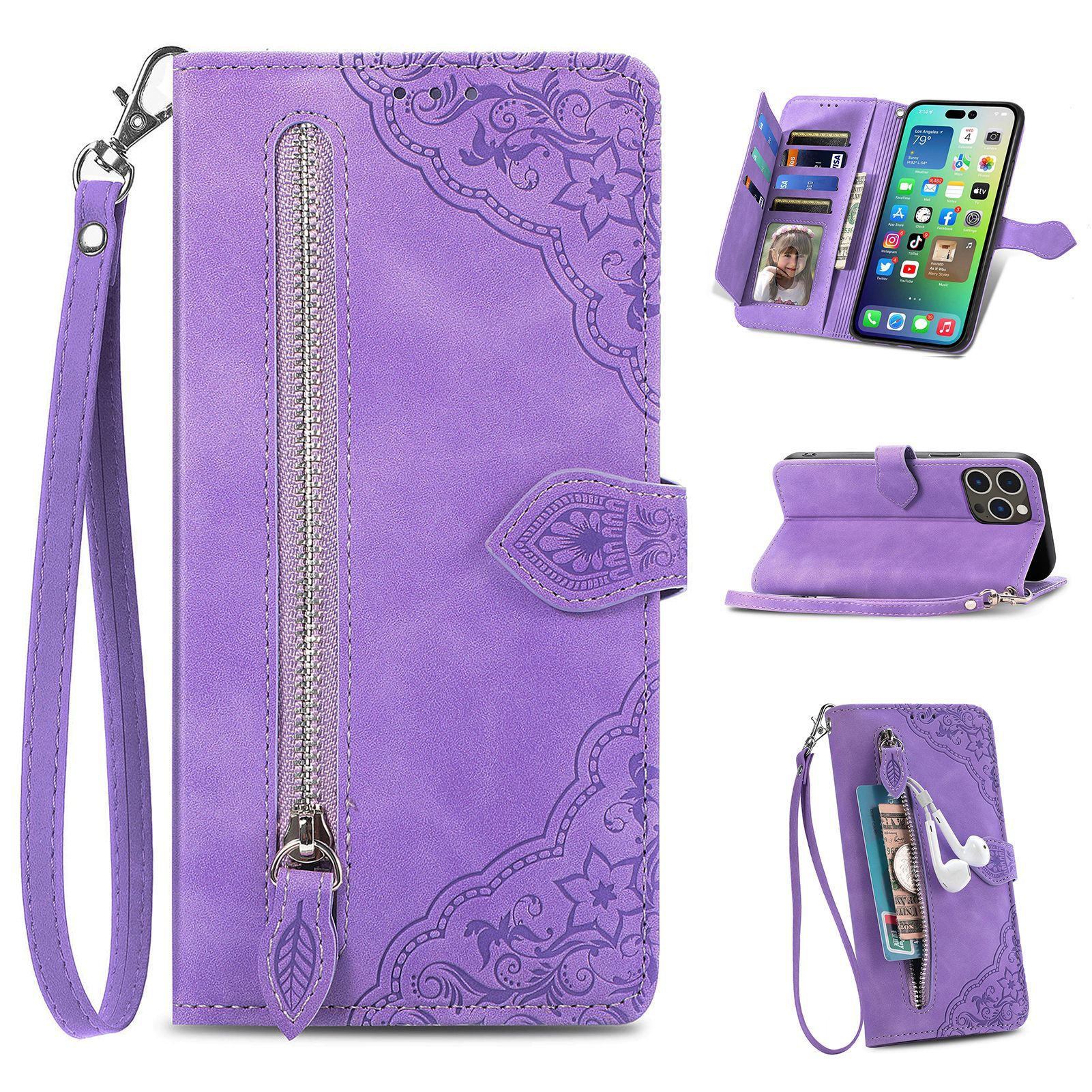 For iPhone18 flip phone case Apple 18 faux leather phone case 17 zipper wallet case Samsung S26P