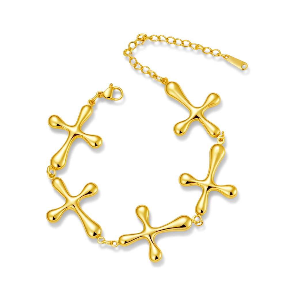 Stainless steel hollow bracelet for women, cross chain, 18K handmade chain