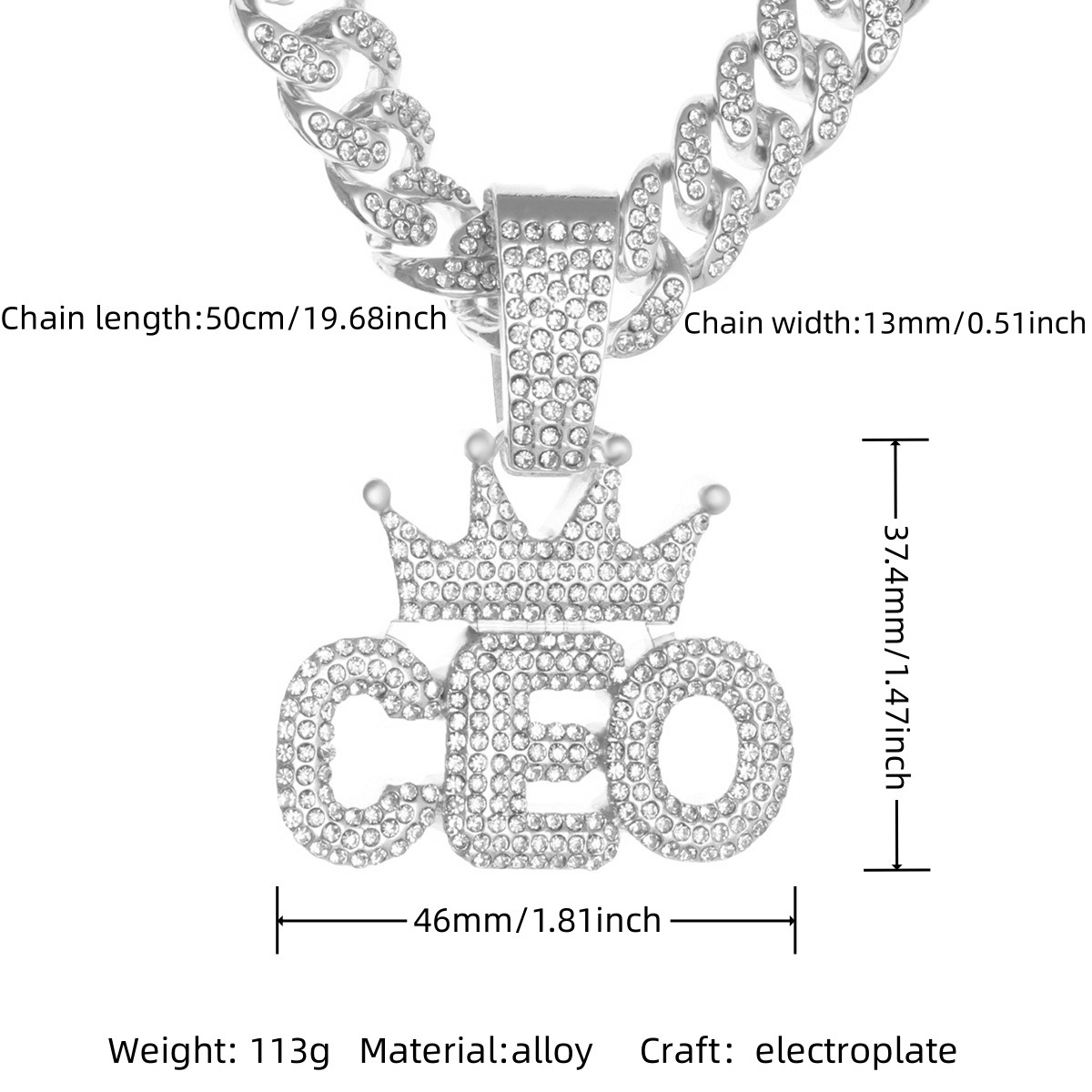 银色CEO吊坠项链