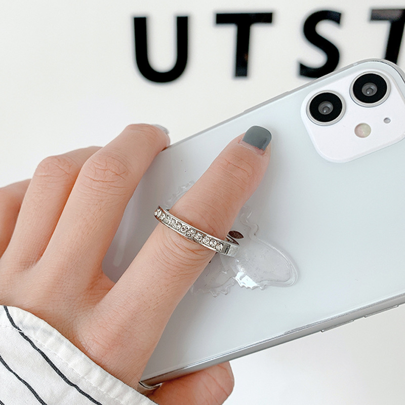 Silver Rhinestone Ring Stand Metal Ring Electroplated White Steel Half Circle Diamond Transparent Phone Stand Diamond Ring Stand