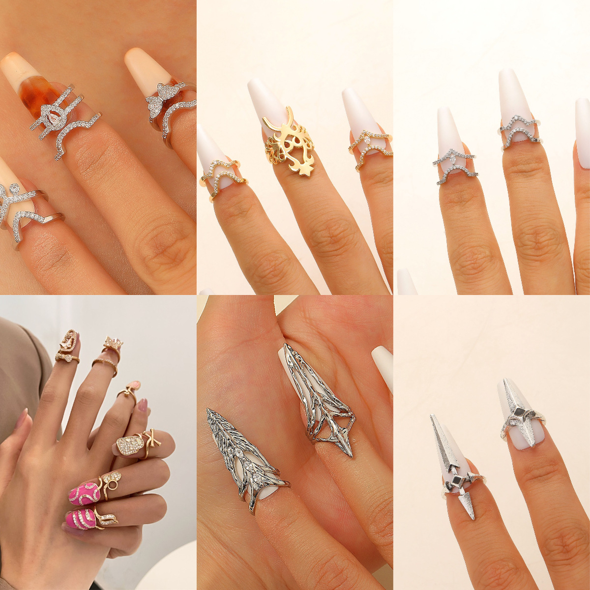 New Set Zircon Nail Ring Women Wearable Removable Manicure Finger Ring