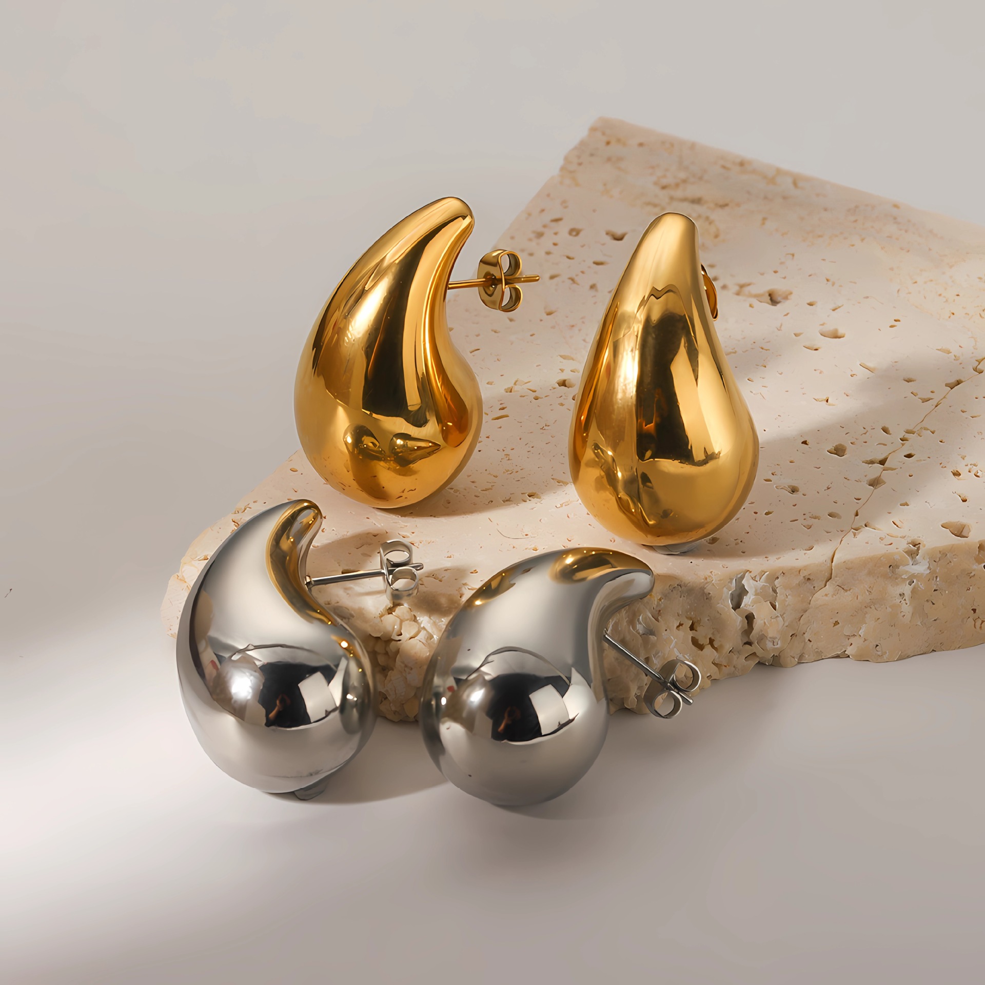 Chubby hollow drop earrings stainless steel earrings 18k gold geometric ear stud earrings