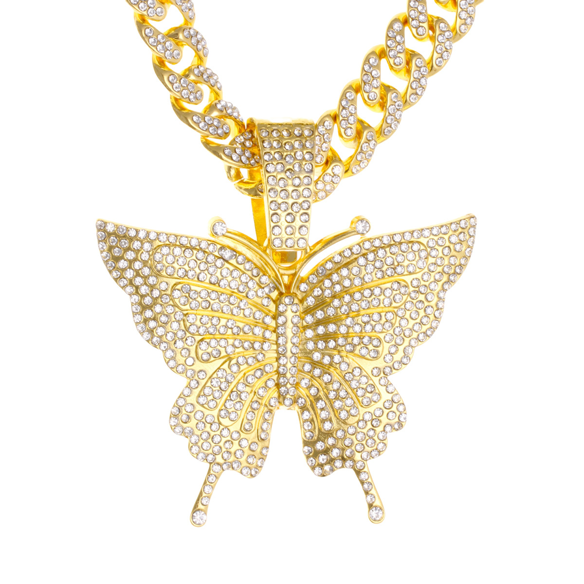 Gangster hip-hop full diamond pendant exaggerated alloy Cuban chain necklace pendant diamond-embedded cross