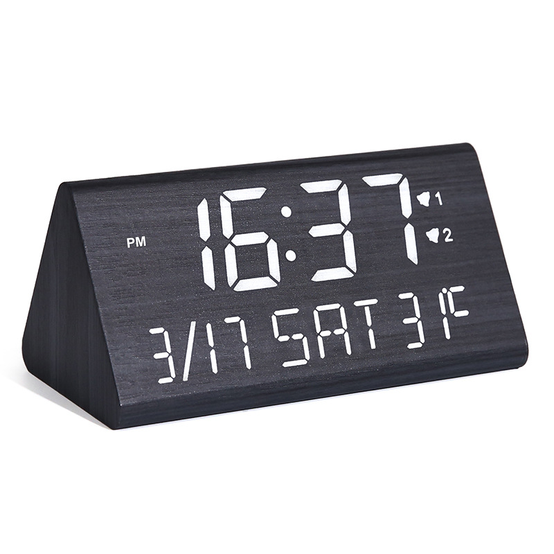 LED Wooden Clock Digital Night Light Silent Digital Alarm Clock Perpetual Calendar Temperature Electronic Clock Multifunctional Clock