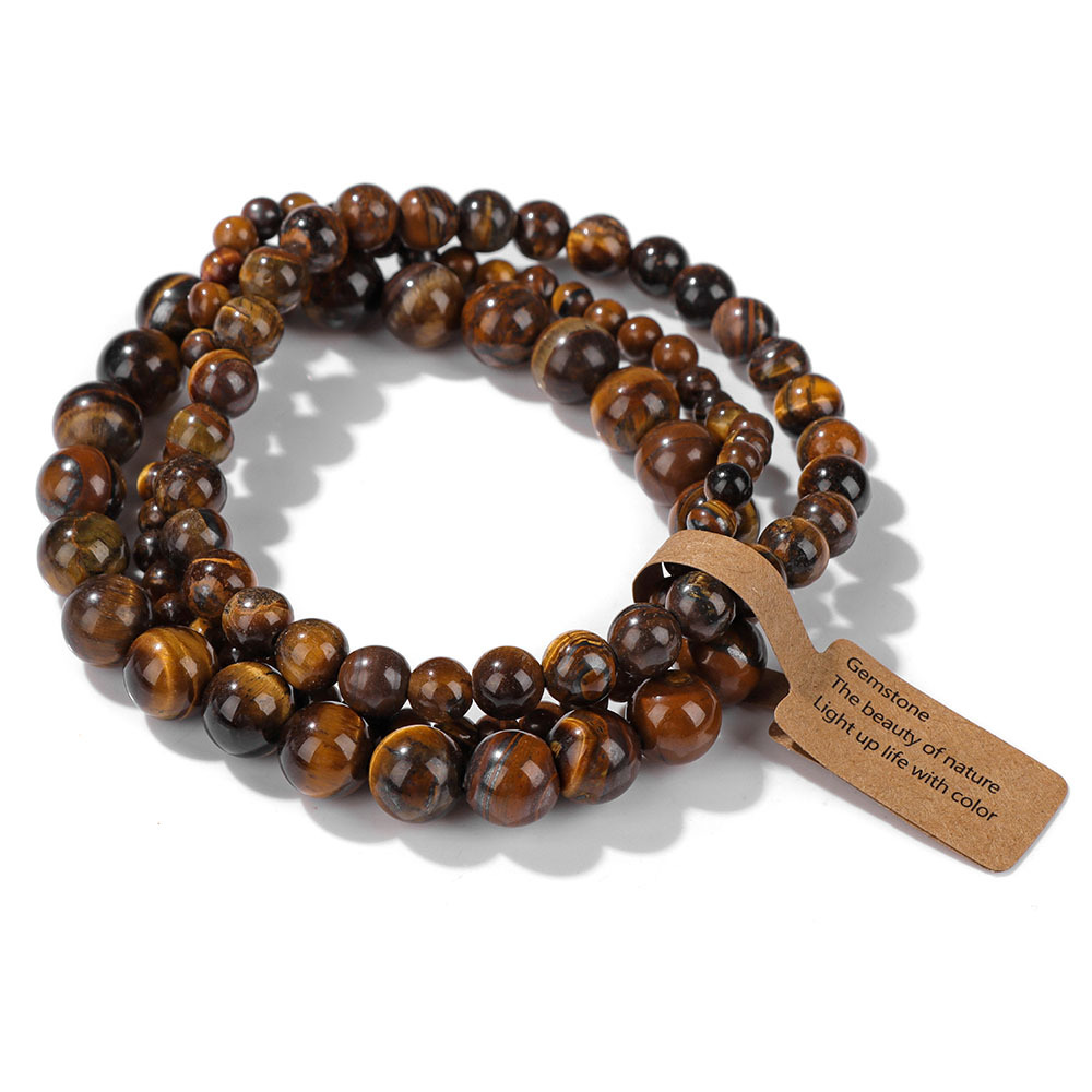 4mm/6mm/8mm three-piece bracelet set stone beads elastic rope simple label set unisex hand jewelry