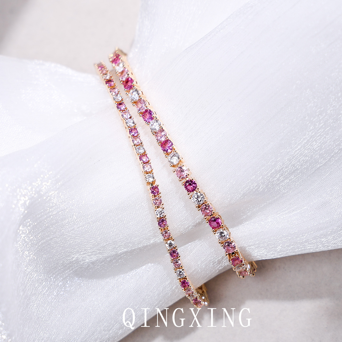 Summer Dopamine Simple Tennis Full Diamond Bracelet Single Row Stacking Red Corundum Zirconia Goddess Hand Jewelry