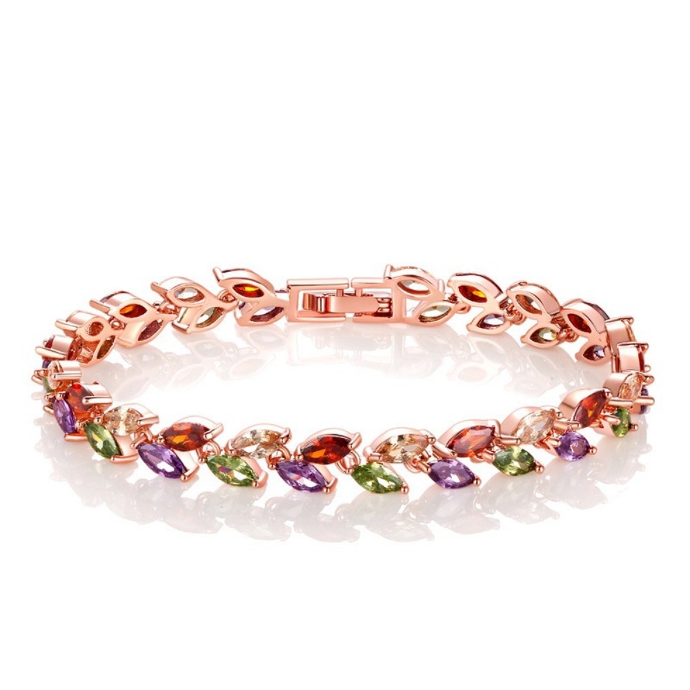 Leaf bracelet with zirconia, simple zirconia bracelet for women, jewelry accessories style
