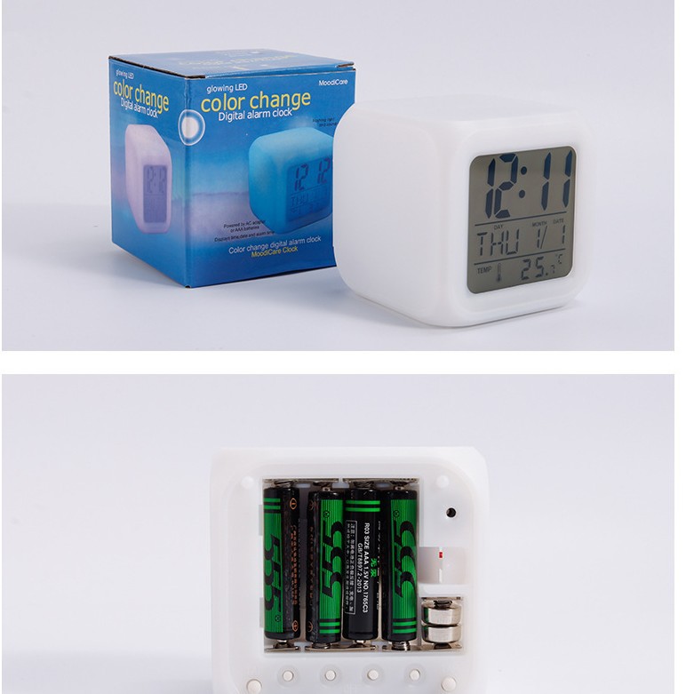 Colorful light color-changing electronic alarm clock desktop alarm clock student special children square small alarm clock household desktop alarm clock