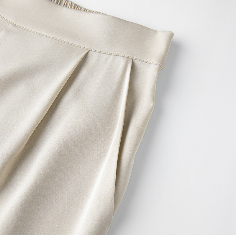 New Spring Silk Casual Pants for Women Tall Straight Leg Trousers Mulberry Silk Loose Commute Black Pants