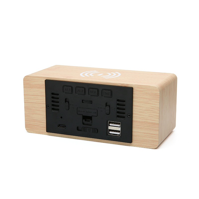15W Temperature and Humidity Wooden Wireless Charging Clock Multifunctional Smart Night Light Silent LED Wood Clock Wireless Fast Charging