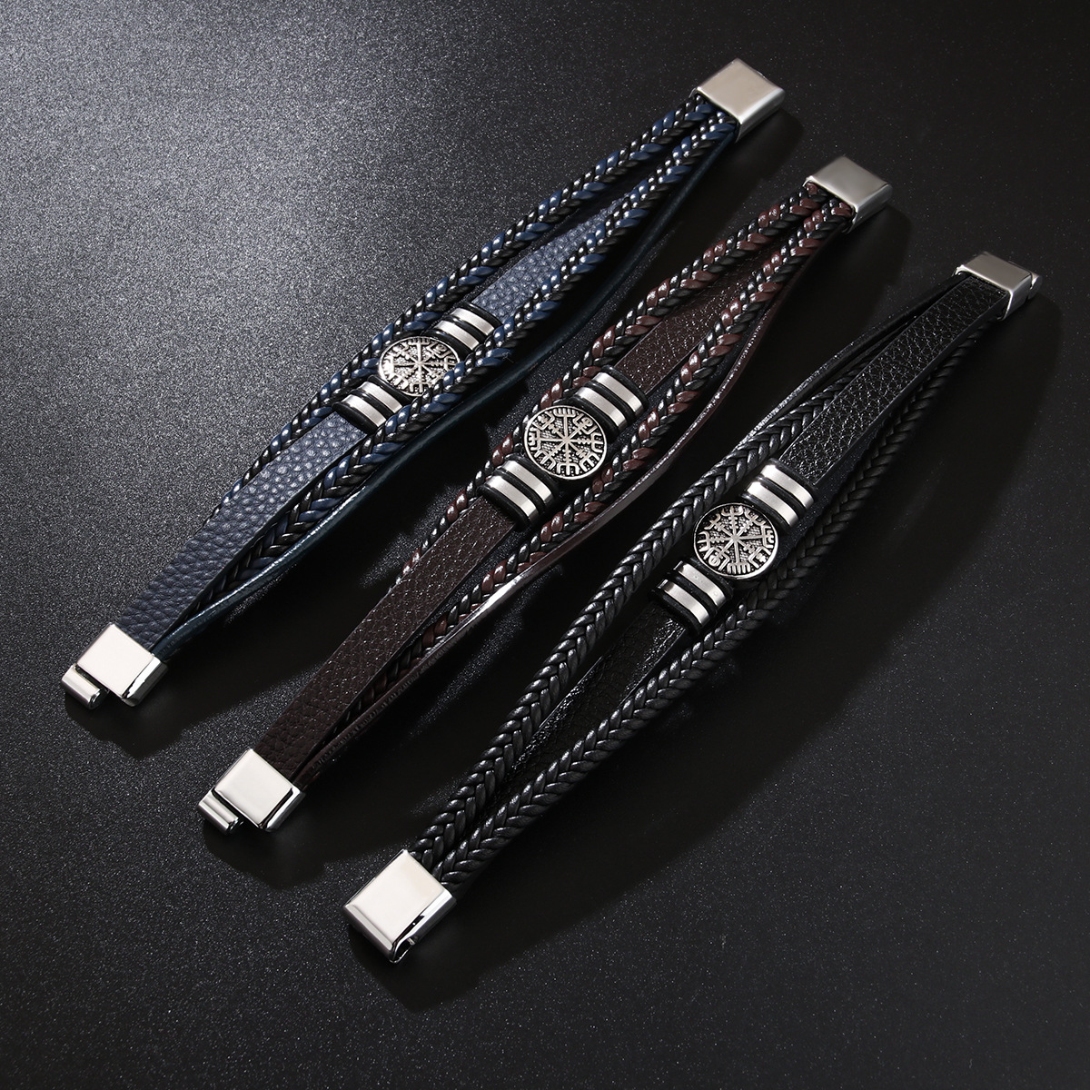 Woven Leather Rope Bracelet Punk Style Multi-layer Men's Bracelet Chain Compass