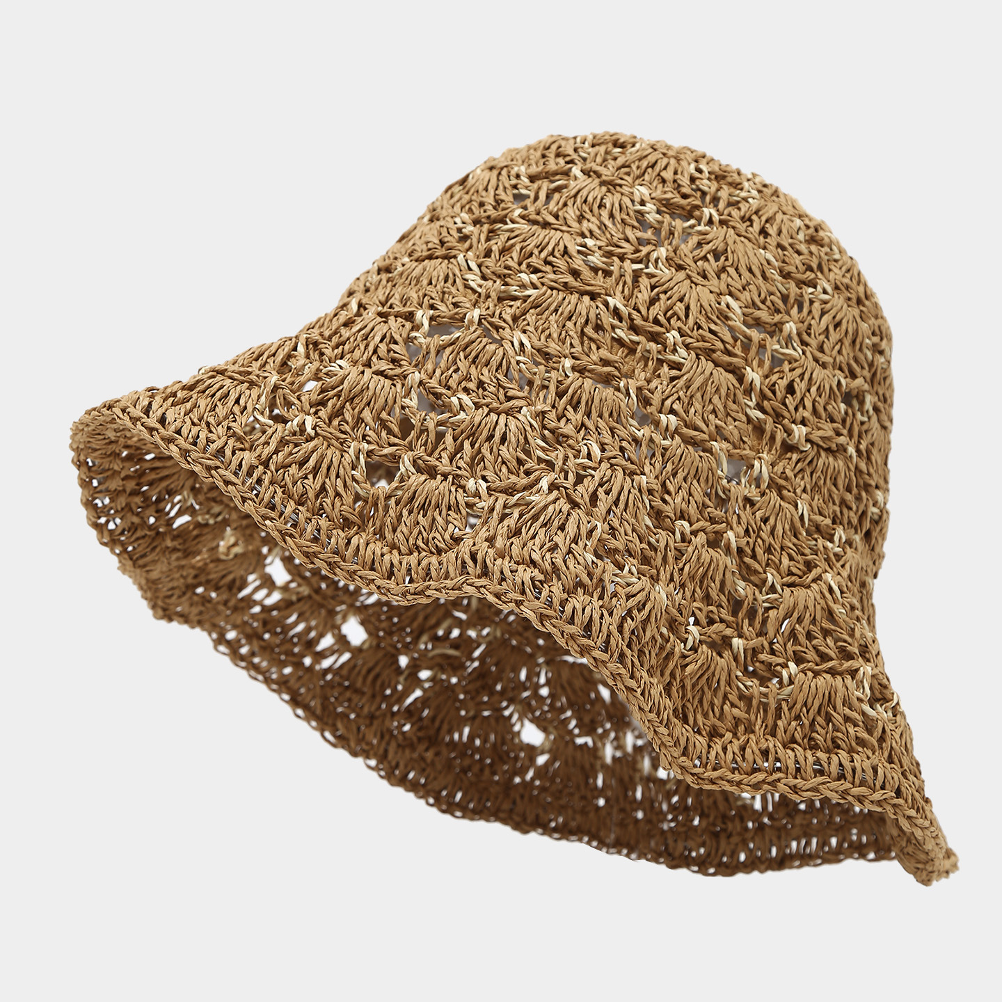 Spring/Summer Crocheted Breathable Woven Moldable Basin Hat for Women, Beach Vacation Casual Sun Straw Hat