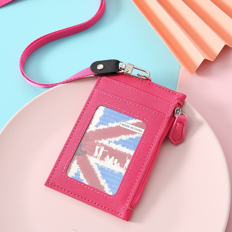 PU leather card holder with lanyard men and women card sleeve neck card holder card case coin purse multi-card slot simple card holder
