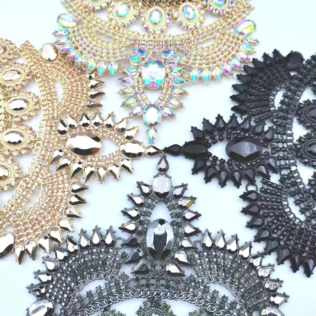 Multi-layer exaggerated full rhinestone necklace alloy crystal ornament