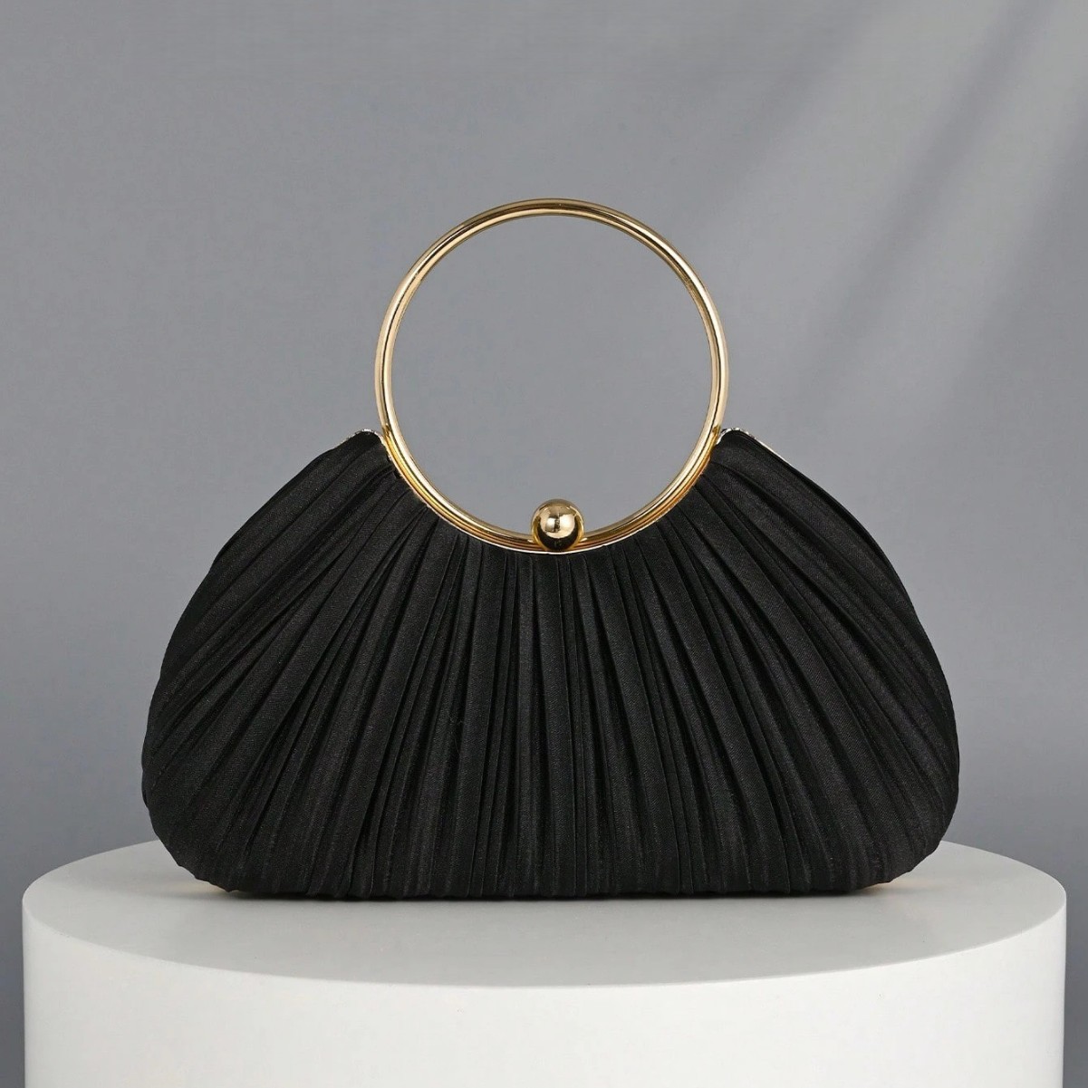 New Pleated Evening Bag Women's Handbag Celebrity Banquet Clutch Dress Bag Ring Handbag