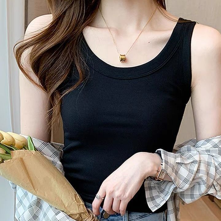 Ribbed Anti-exposure Sleeveless Thin Inner Layering Camisole Tank Top Women Summer Spring Outerwear Innerwear