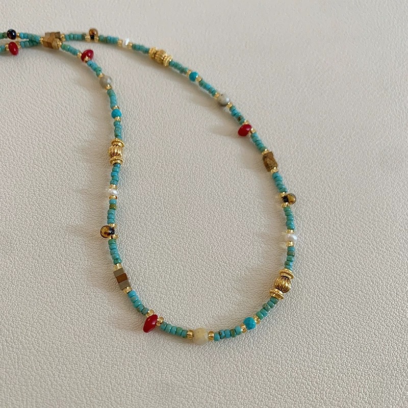 Natural stone turquoise bead necklace women's 2025 new collarbone chain neck chain