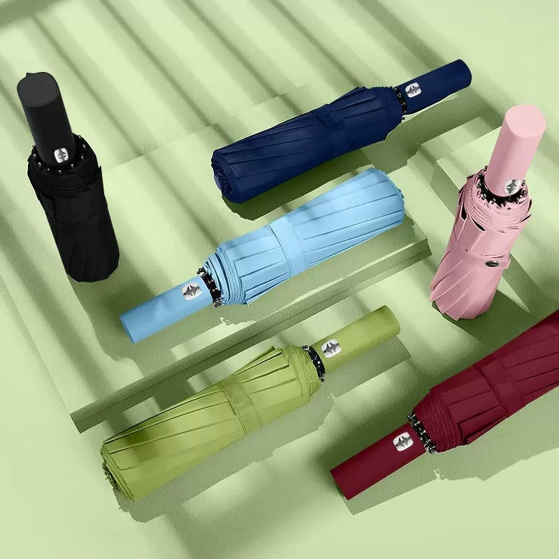 24-Rib Double Rib Black Glue Umbrella Automatic Umbrella 60-Rib Fully Automatic Folding Sun and Rain Dual-Use Umbrella Double Large Umbrella