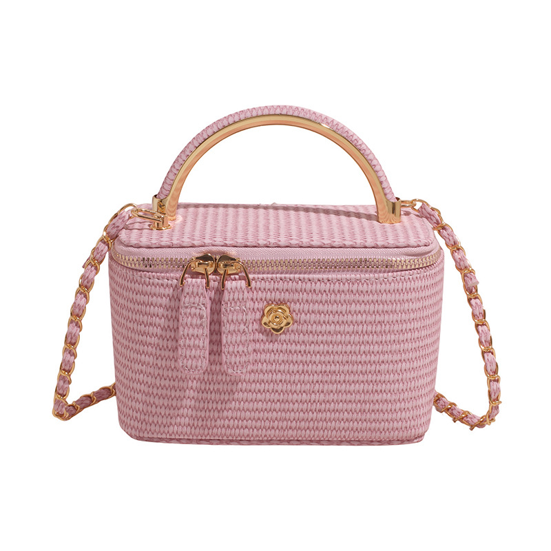Straw Woven Small Square Bag 2025 New Chanel-Style Diamond Grid Chain Box Shoulder Crossbody Bag