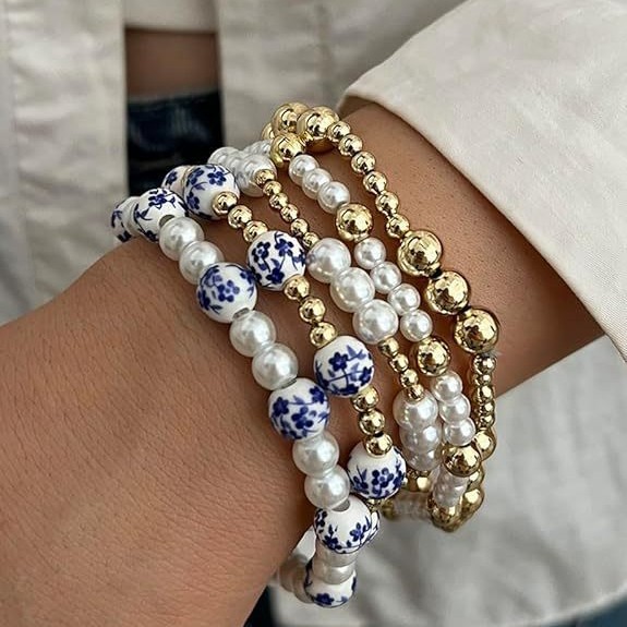Pearl CC Bead Bracelet Multi-Layer Stacking Gold Bead Chain Women's Bracelet