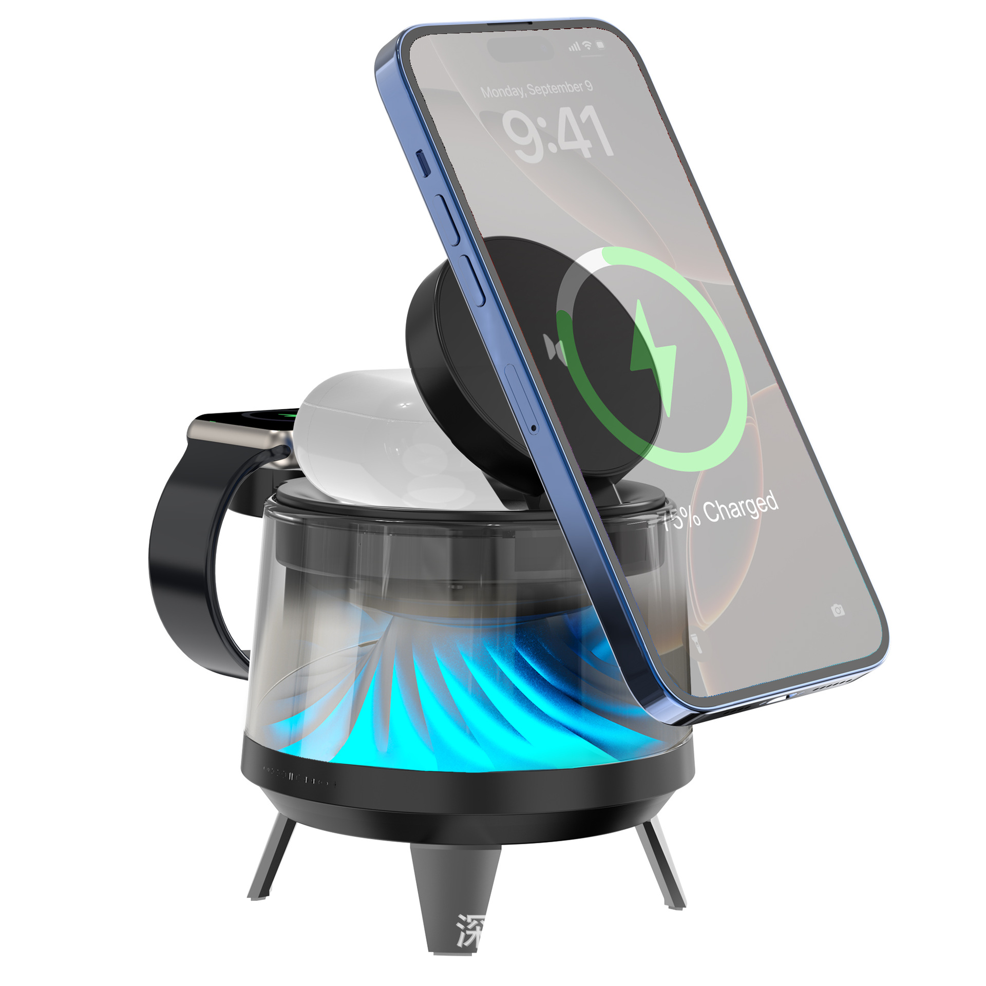 New three-in-one wireless charger with Bluetooth speaker colorful light multi-function desktop wireless charger