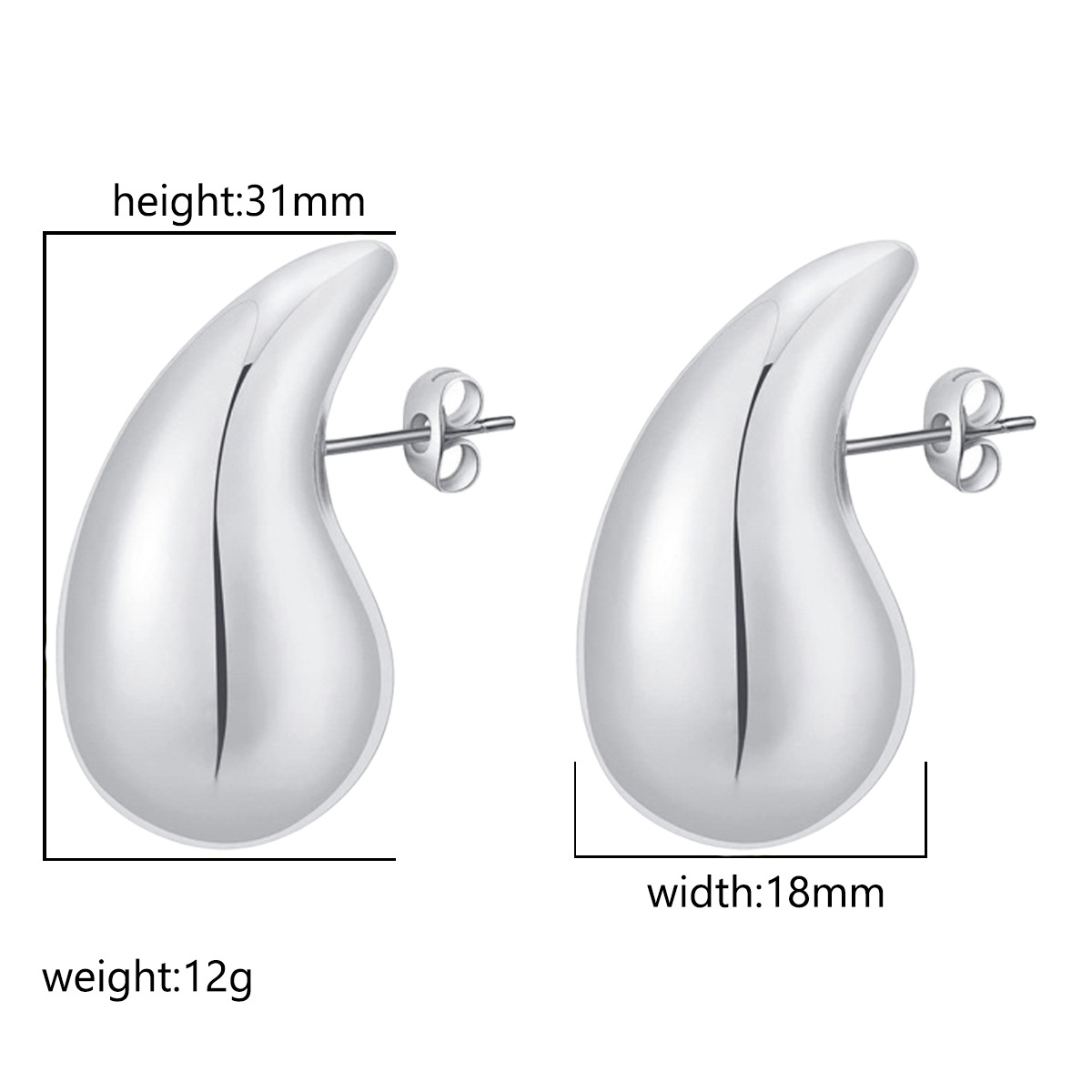 Exclusive oversized teardrop hollow earrings, women's teardrop stainless steel stud earrings, plated 18K ear accessories