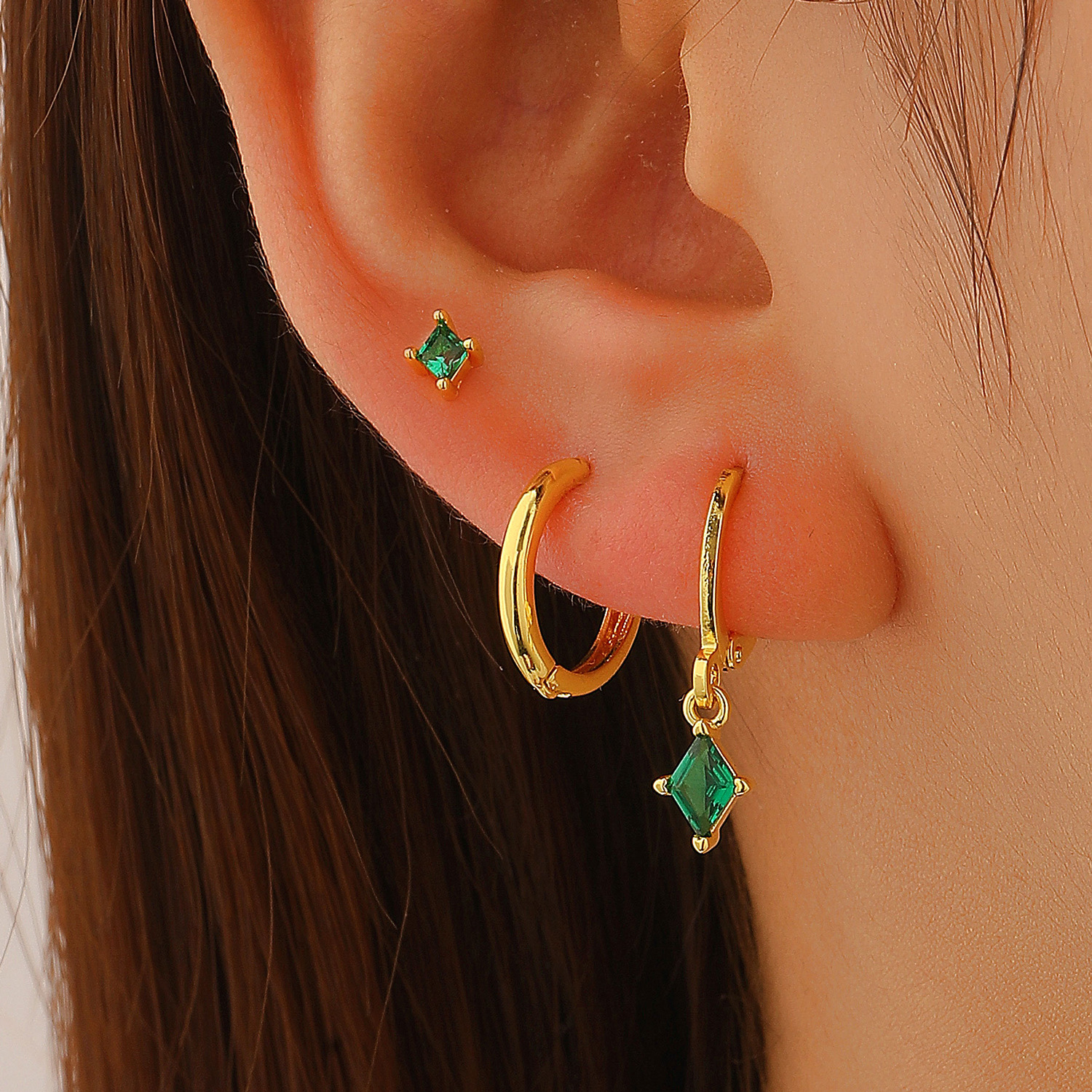 Star Moon Asymmetrical Earring Three-Piece Set Zircon Ear Stud Ear Cuff