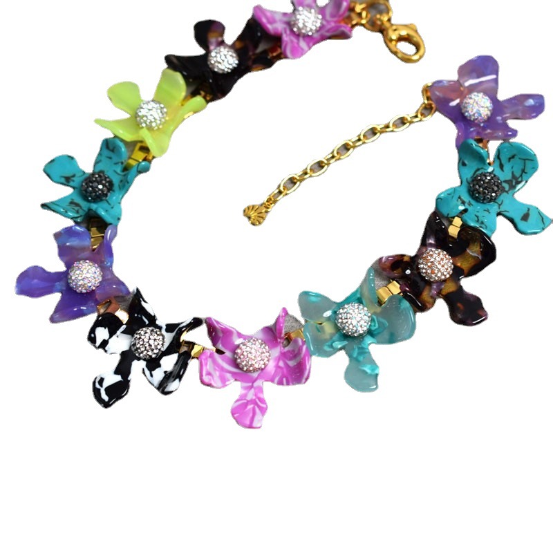 Accessories LE full diamond polymer clay gem ball resin lily flower sweet necklace lily element