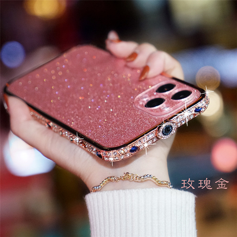 Demon Eye suitable for Apple 14 phone case luxury glitter iPhone12 rhinestone metal border 13/Xsmax