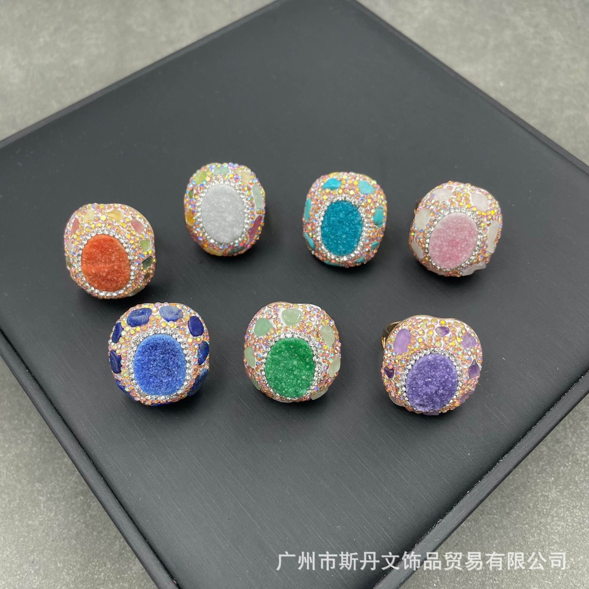 Natural Raw Crystal Tooth Inlaid Raw Stone Ring Emerald Niche Accessories Direct Wholesale
