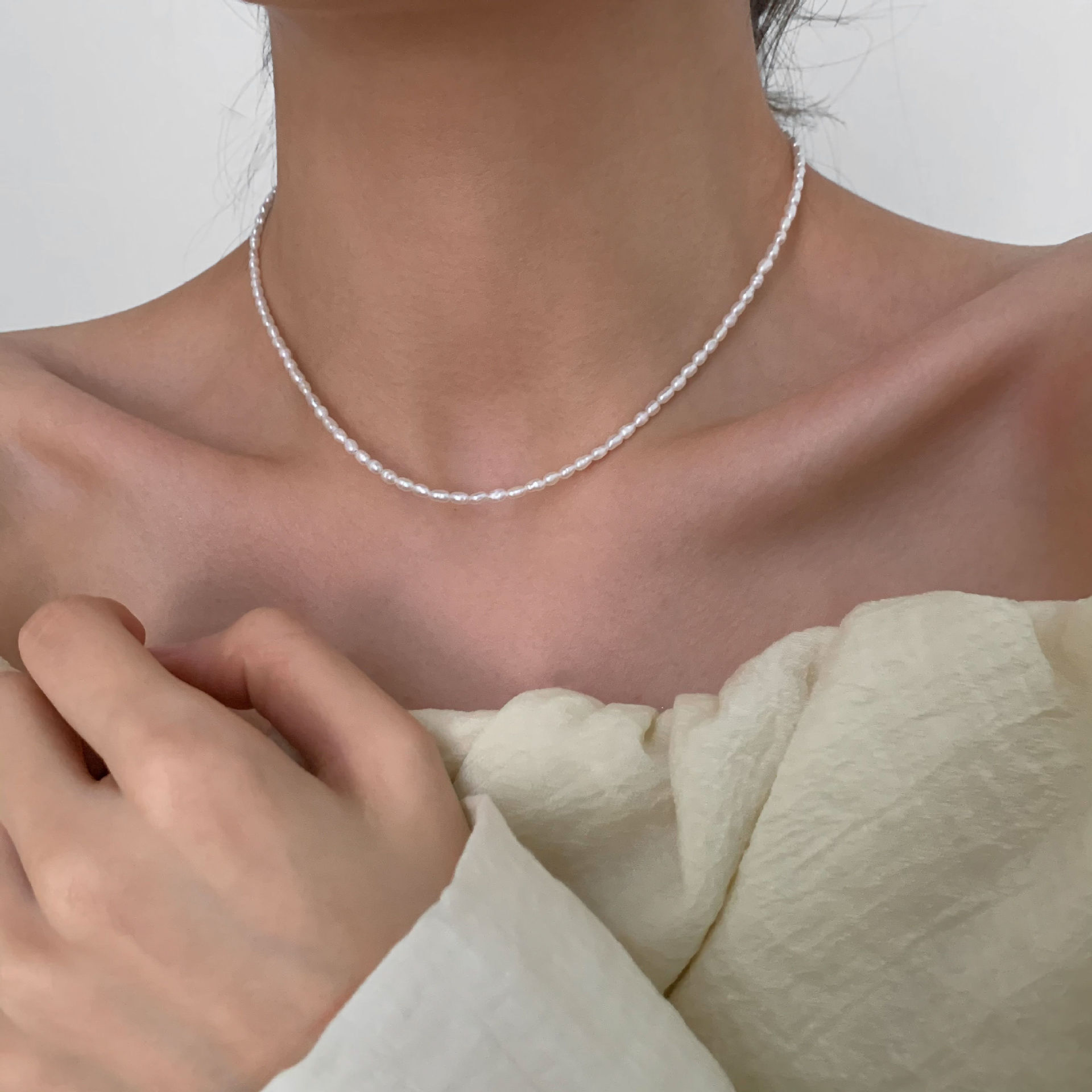 Natural Freshwater Pearl Necklace Women Baroque Collarbone Chain 14K Gold Plated Necklace Sweater Chain