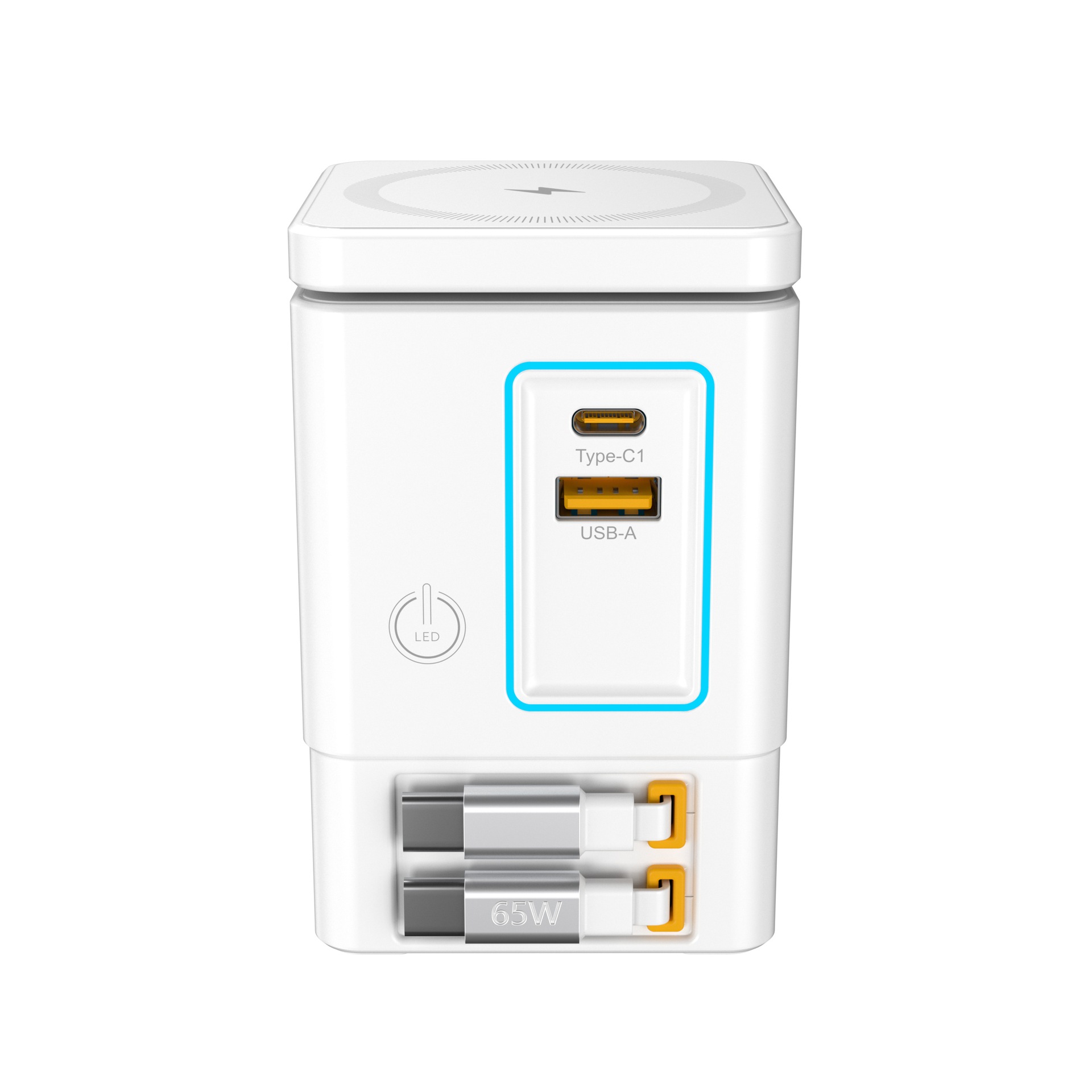 105W Multi-Function Magnetic Wireless GaN Charger 3-in-1 Dual Retractable Cable Dual Wireless Desktop Charging Station