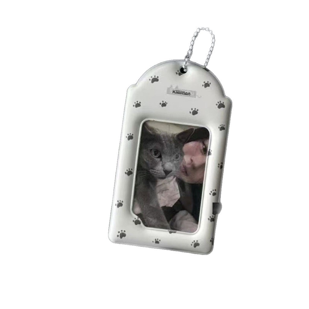 Cute cat paw print PVC card sleeve 3-inch small card ID card storage display Polaroid protective cover