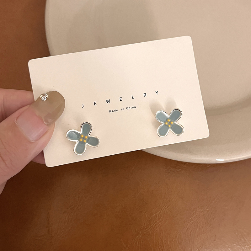 S925 silver needle niche blue flower ear studs earrings romantic simple ear accessories 7693