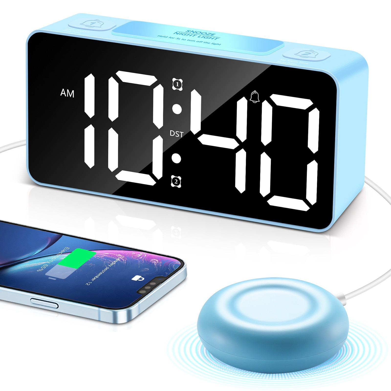 Round 10 minute alarm tea color mirror RGB large screen large sound vibration clock blind alarm clock I student
