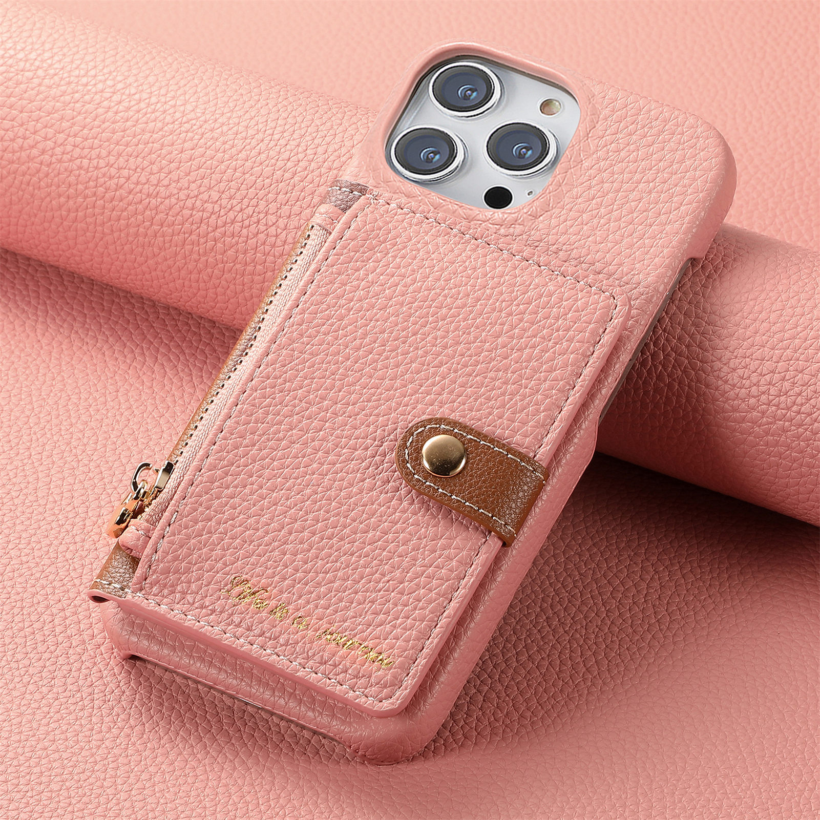 Solid color simple pebble grain edge-coated phone case for Apple 18 protective case iPhone 17PM card holder protective case