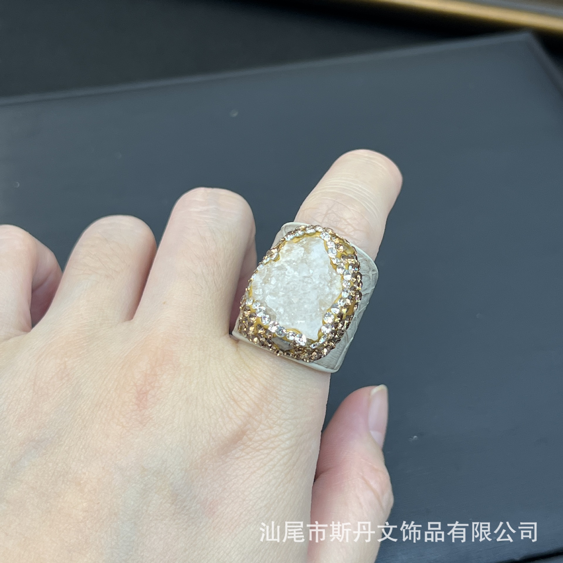 New Natural Amethyst Raw Stone Genuine Leather Ring Niche Handcrafted Inlay Ring Live Stream