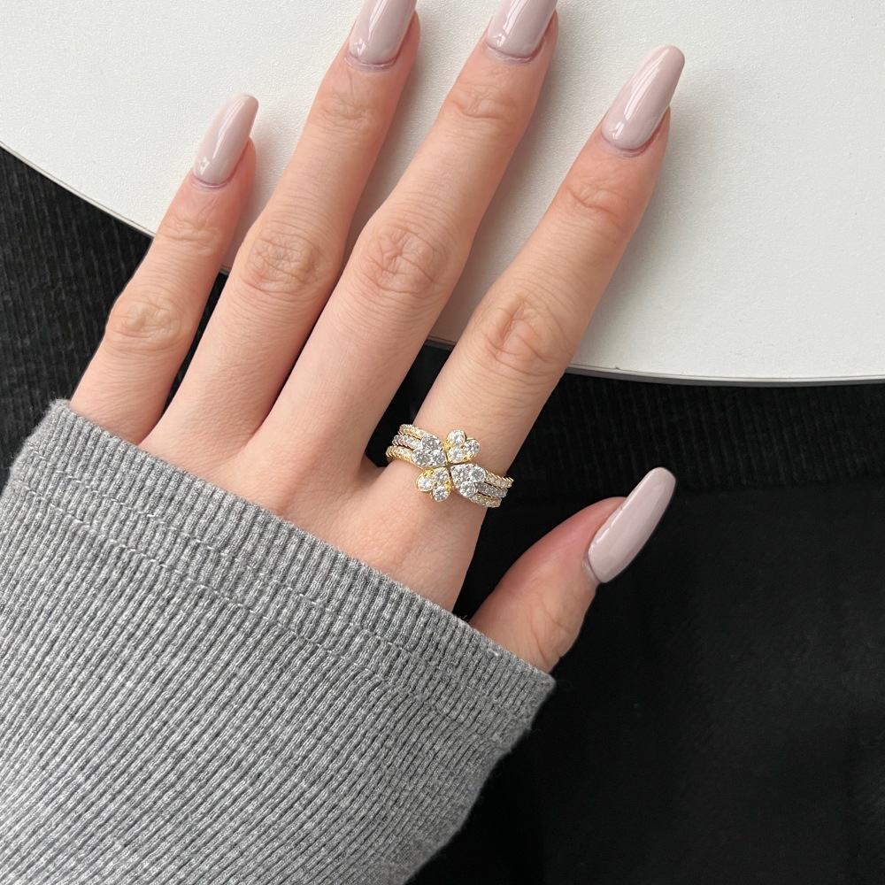 One-multi-wear S925 sterling silver four-leaf clover ring for women, full diamond zircon closed ring jewelry