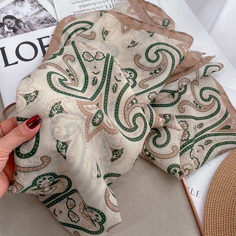 Beach scarf for women, autumn thin neck-protecting sunscreen large shawl, office air-conditioned room cotton-linen feel scarf for vacation