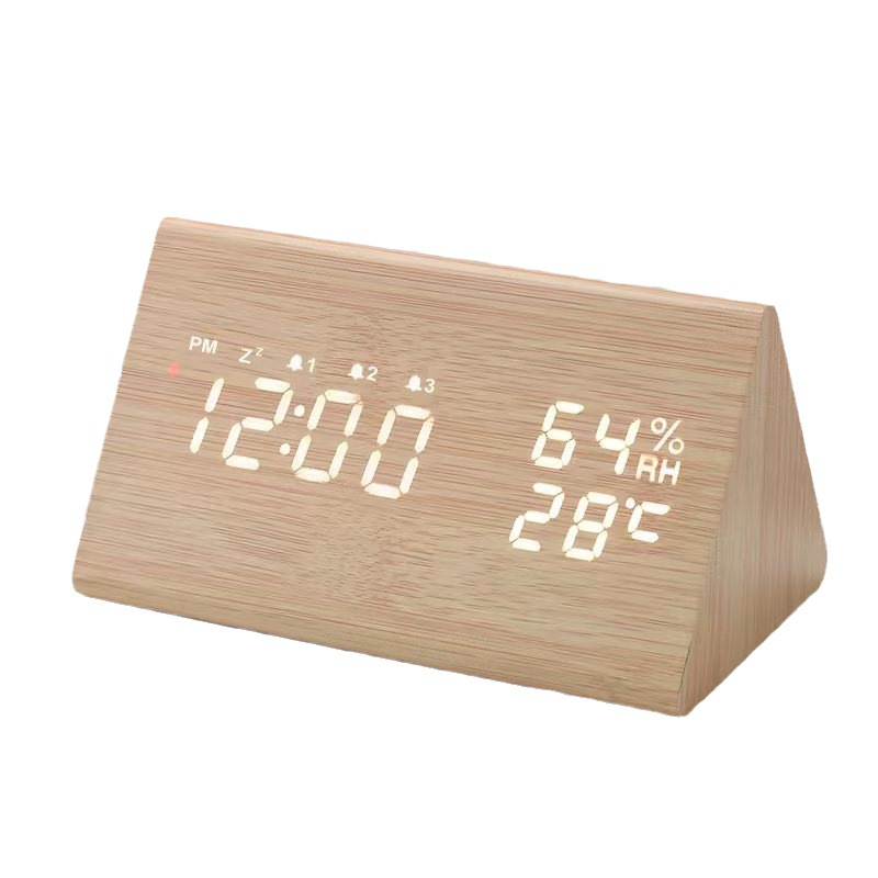 Japanese radio-controlled clock, German radio-controlled, automatic time setting, multi-functional temperature and humidity wooden clock, snooze alarm clock