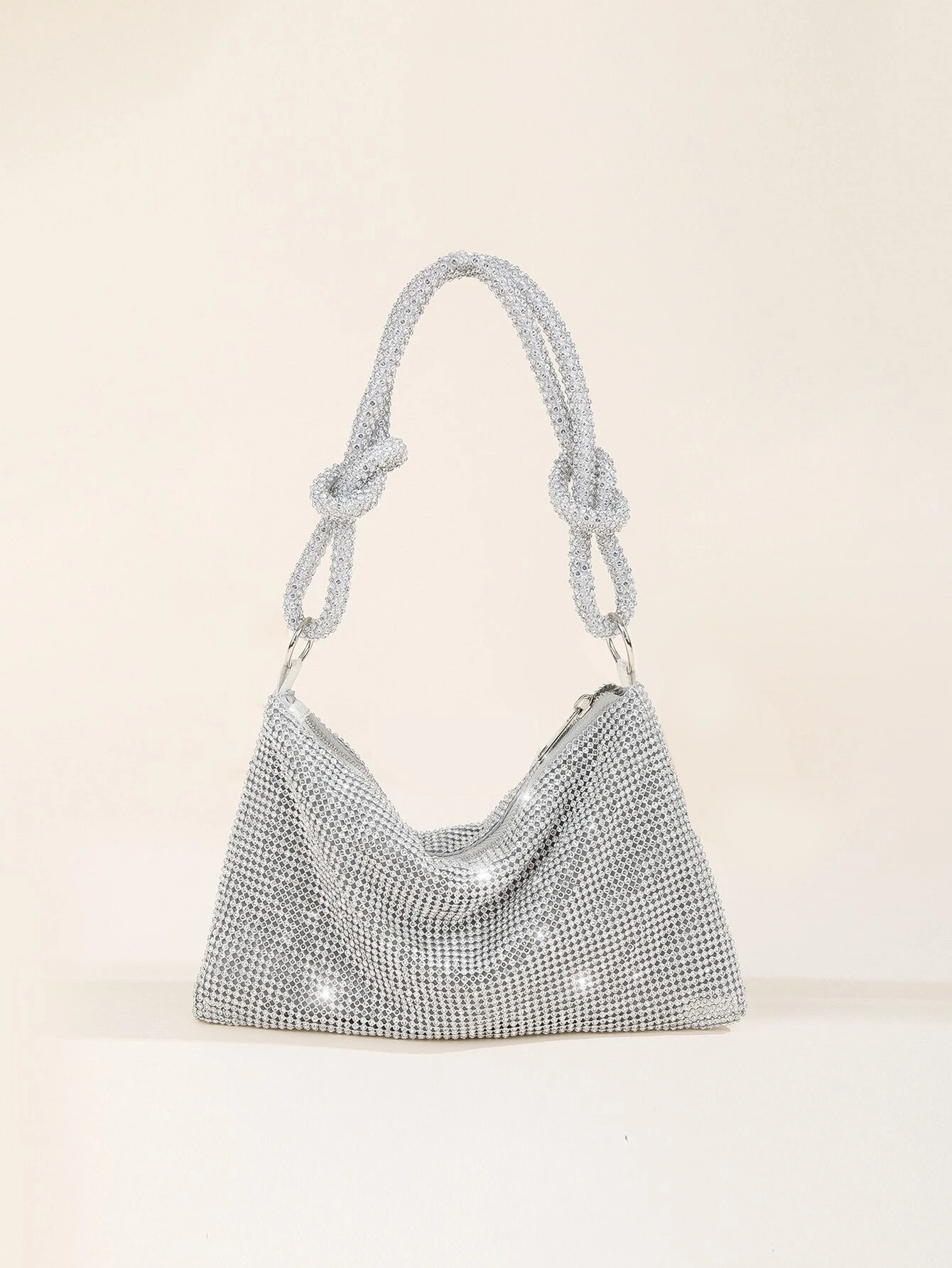 Crystal-embellished evening bag, handmade banquet dress bag, sparkling knot crystal bag, party bag, clutch bag