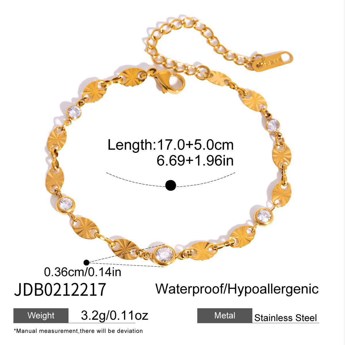 Jieding stainless steel zircon bracelet niche stacking hand jewelry titanium steel 18k accessories